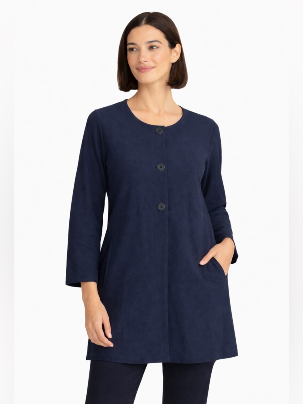 Eileen Fisher Stretch Knit 3-Button Cardigan Jacket Blue XL